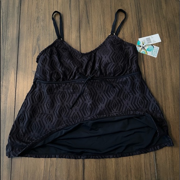 Island Escape Black Lace Crochet 18 Tankini Top - Picture 3 of 4